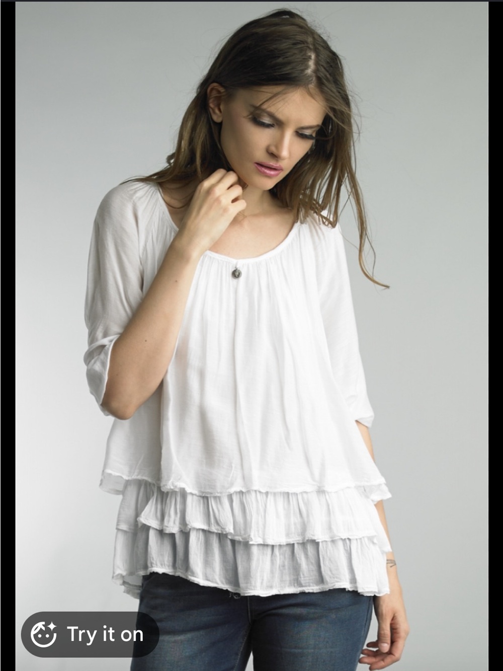 Tempo Paris Three-Tier Silk Peasant Top